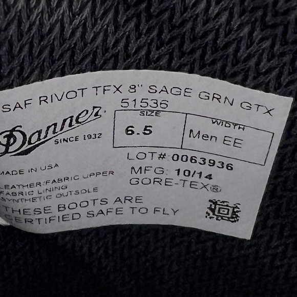 Danner Boots USAF Rivot TFX Tactical 8" Sage Green GTX 6.5 Men EE Gore-Tex - Picture 11 of 12